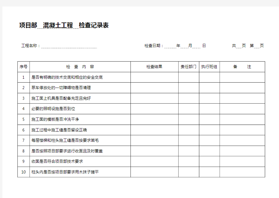 检查表(混凝土工程)