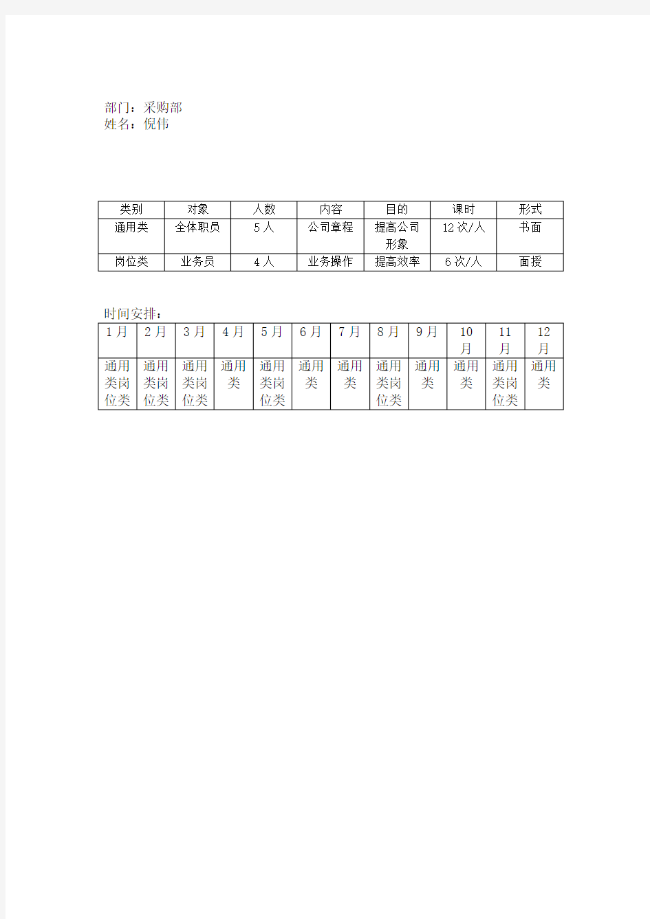 采购部培训计划