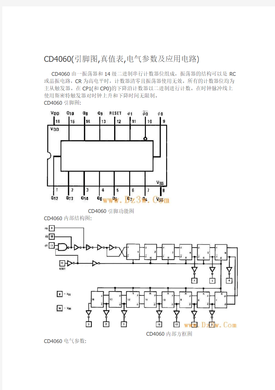 CD4060最全中文参考资料  引脚定义、电路连接