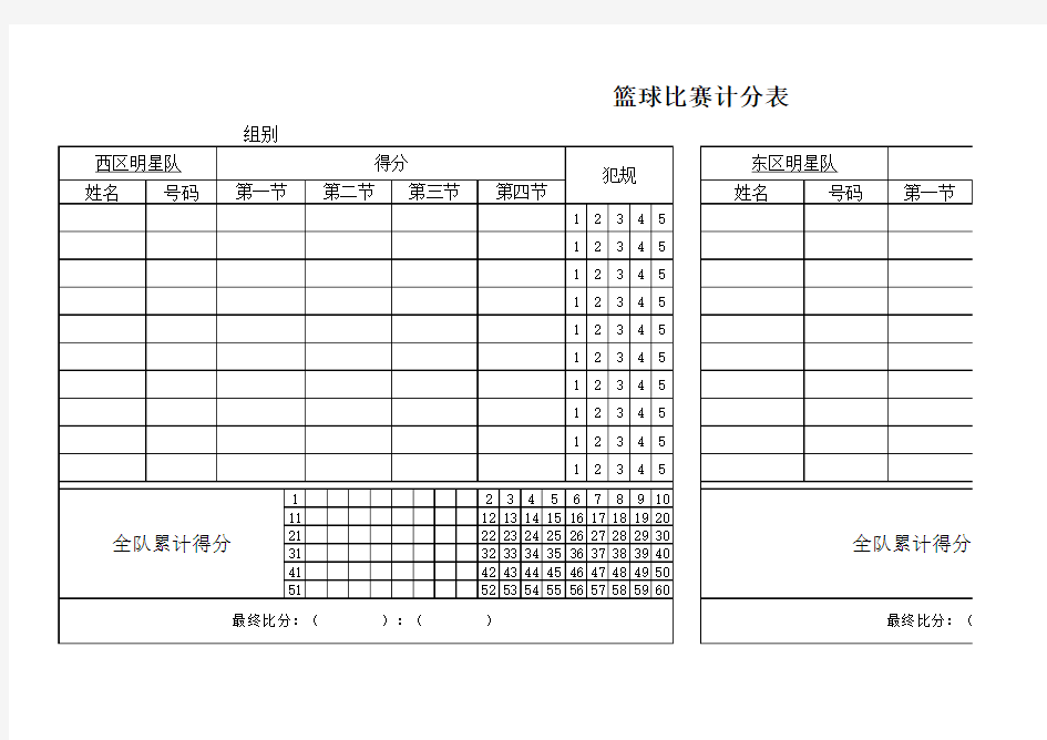 篮球比赛计分表