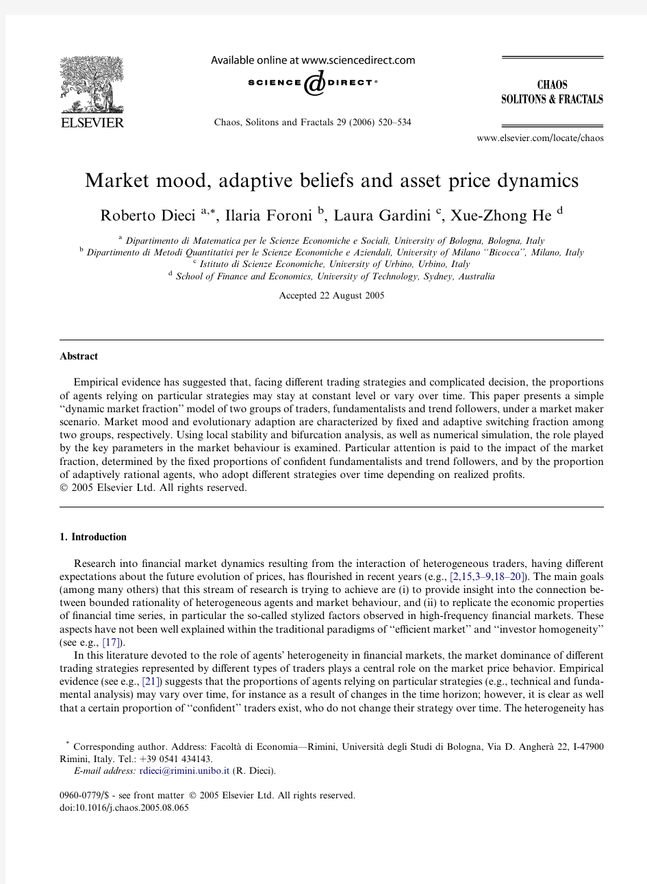 Market mood, adaptive beliefs and asset price dynamics