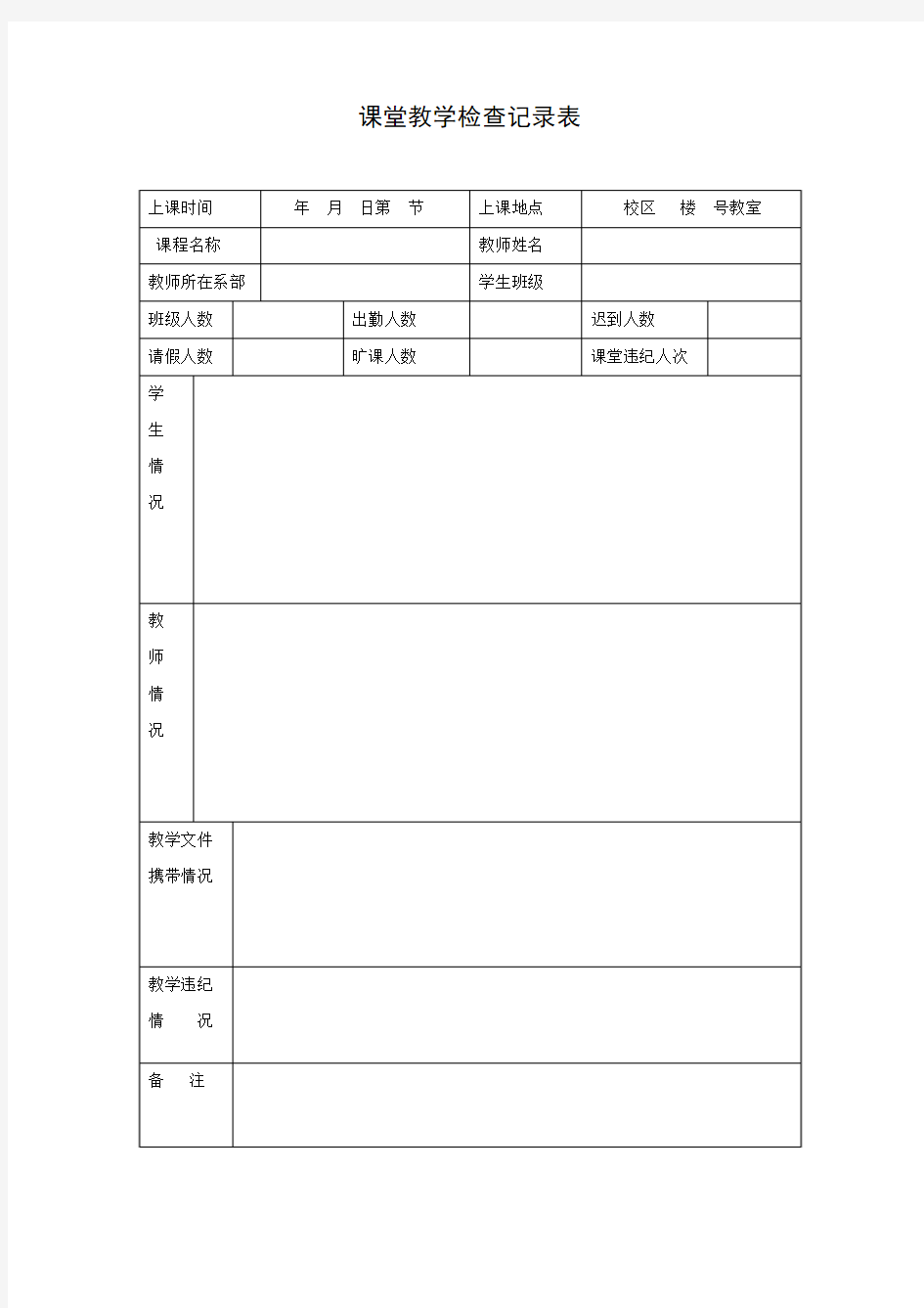 课堂教学检查记录表