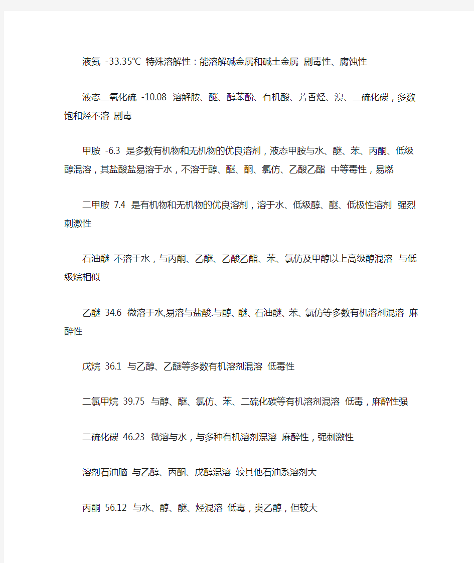 各种溶剂的沸点表