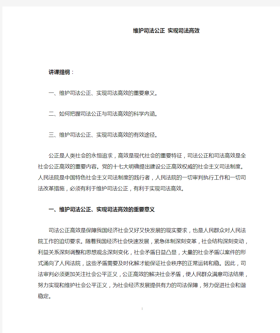 维护司法公正 实现司法高效