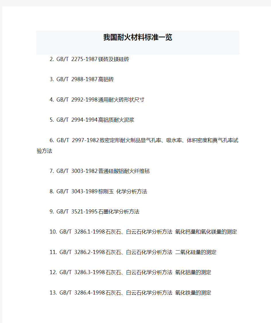 我国耐火材料标准一览