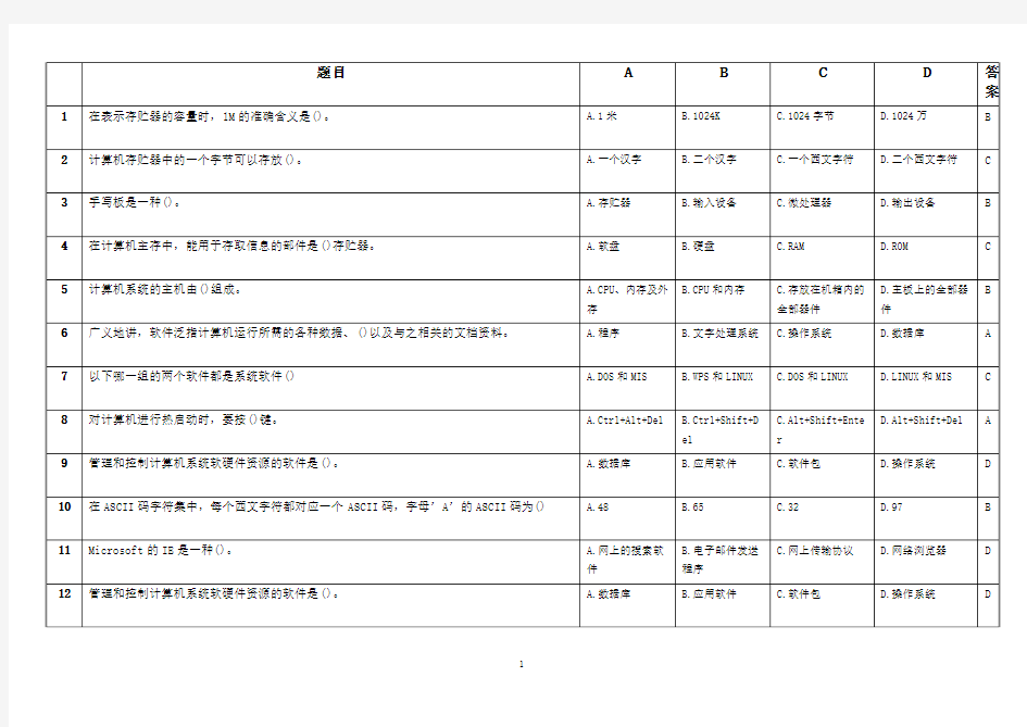 计算机选择题答案