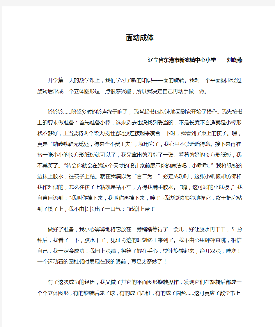 北师大版六年级下册数学日记    面动成体