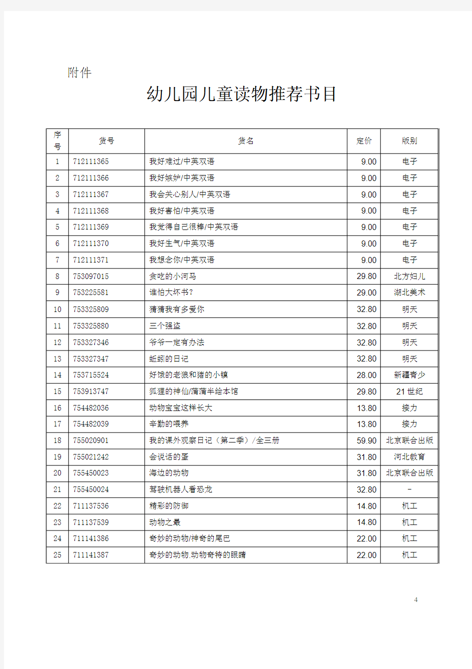 教育局组织专家推荐的书目(3-6岁儿童读物)