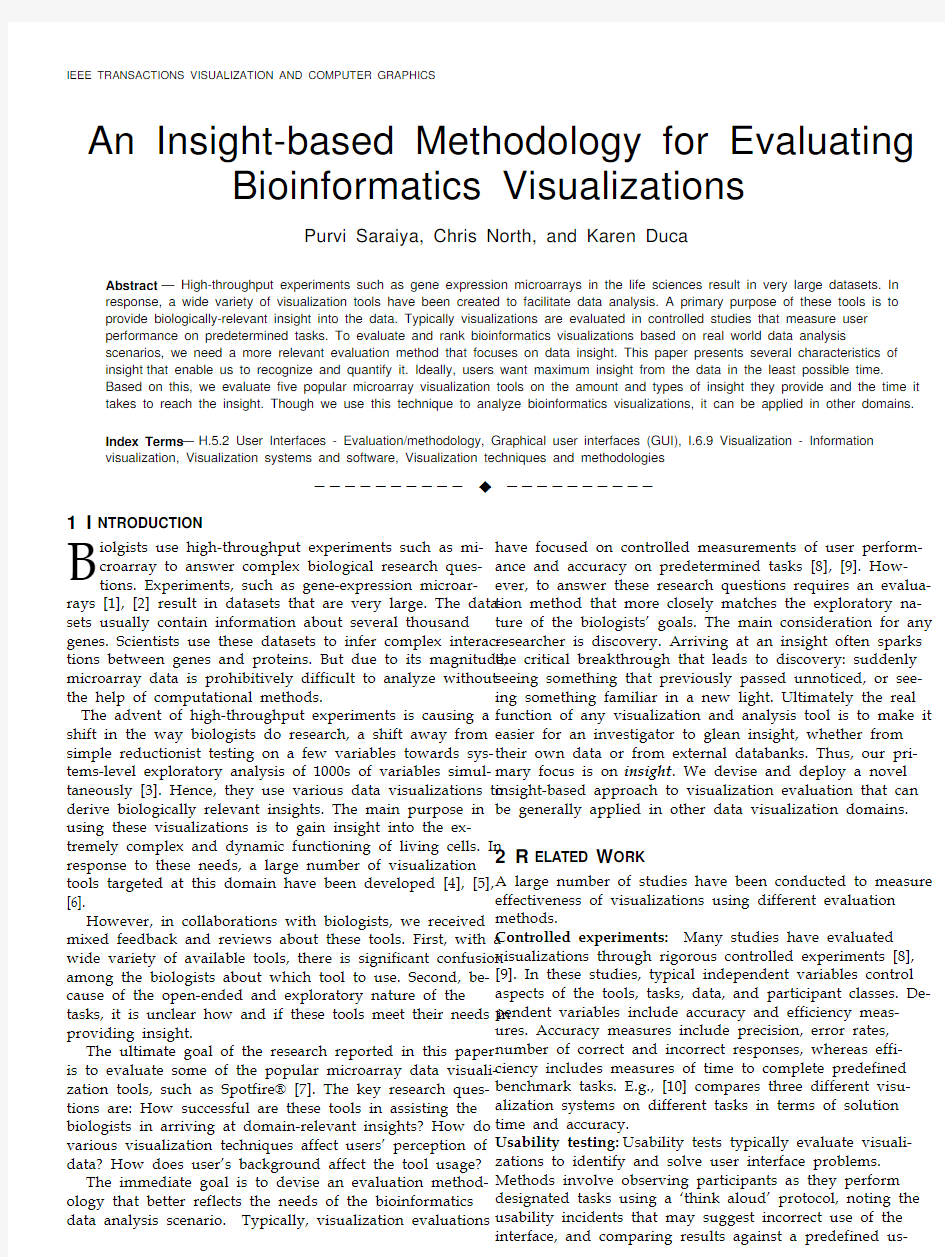 IEEE TRANSACTIONS VISUALIZATION AND COMPUTER GRAPHICS An Insight-based Methodology for Eval