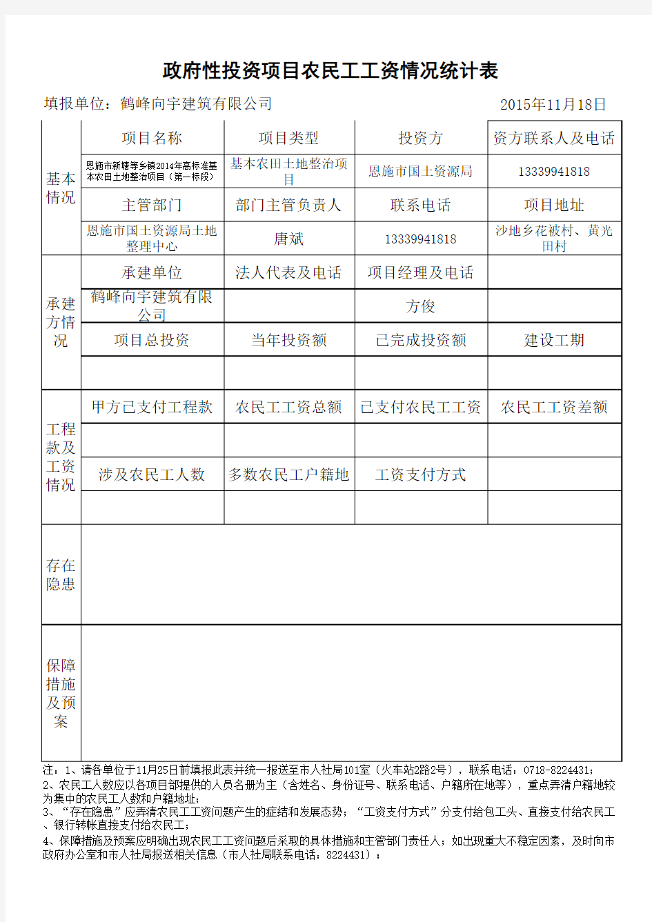 工程建设项目情况统计表格式