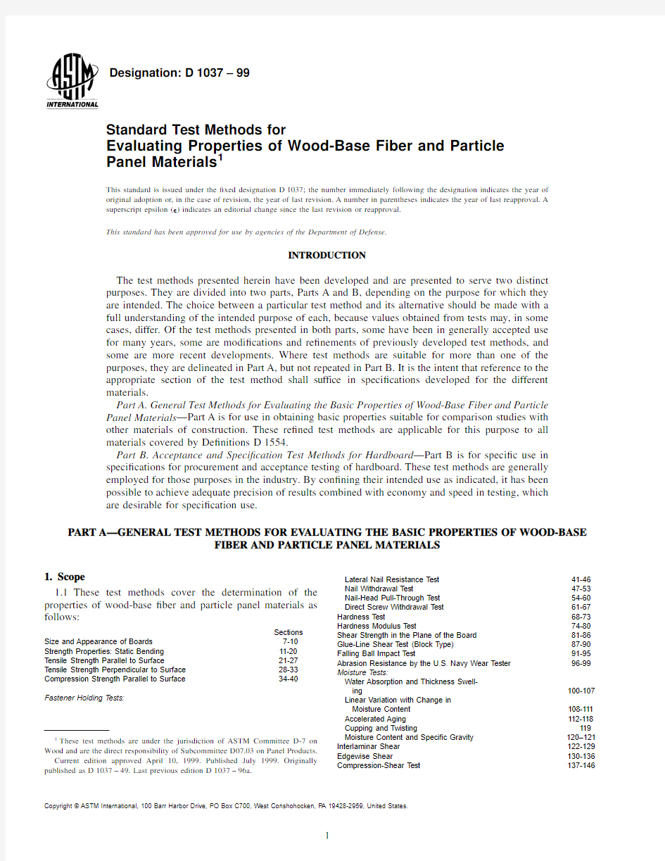 ASTM D1037-99 Particle Board Prop