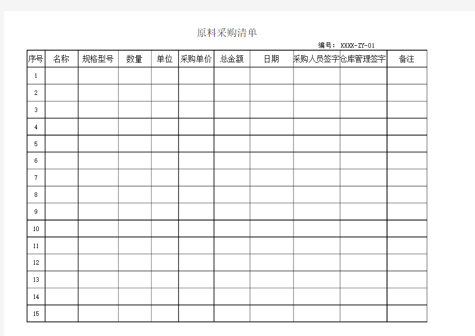 原料采购清单