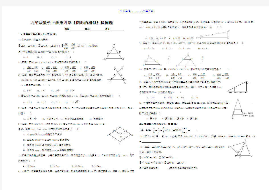 九年级数学上册图形的相似--测试题