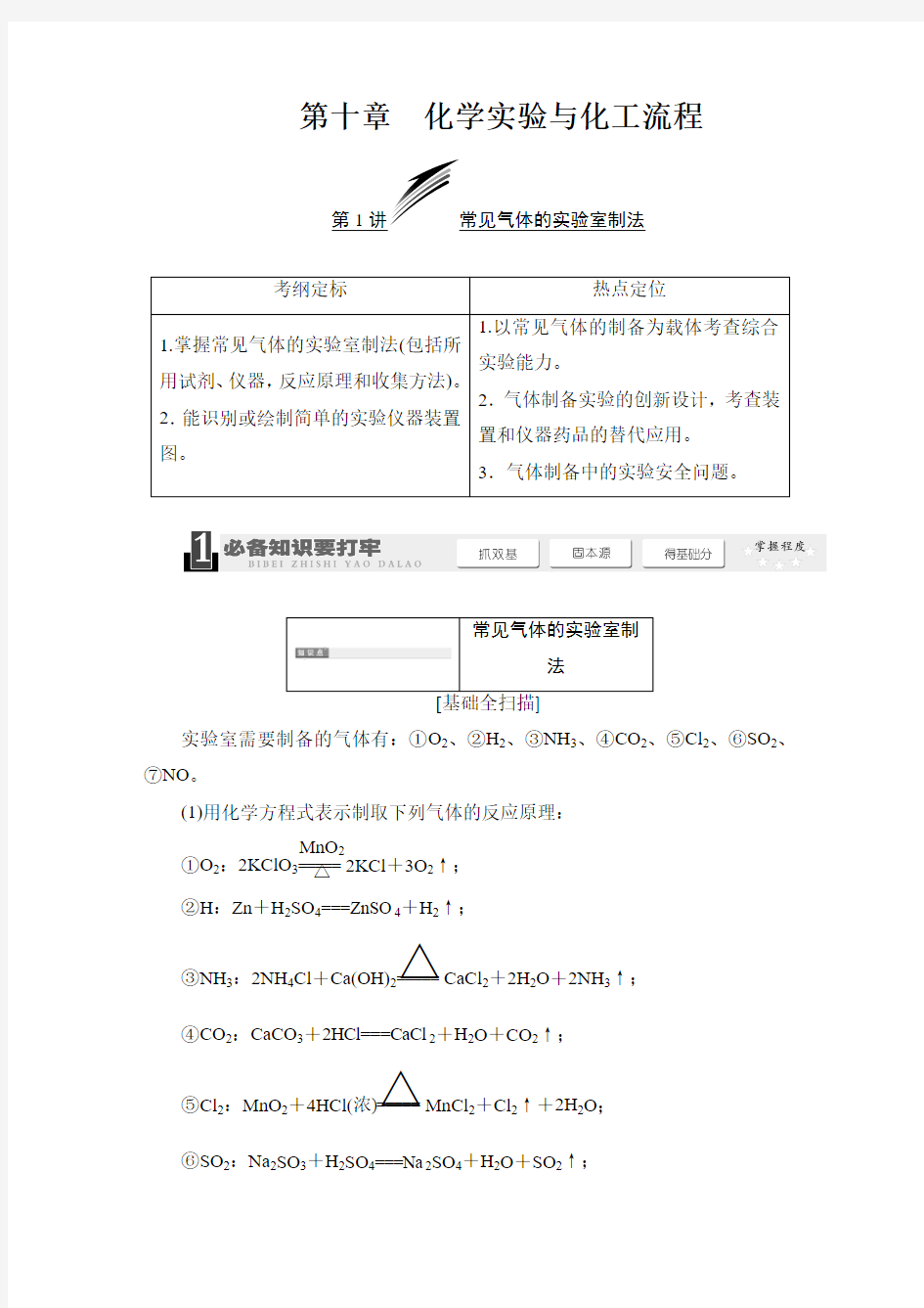 2019年高考化学一轮精品复习讲义：第十章  化学实验与化工流程