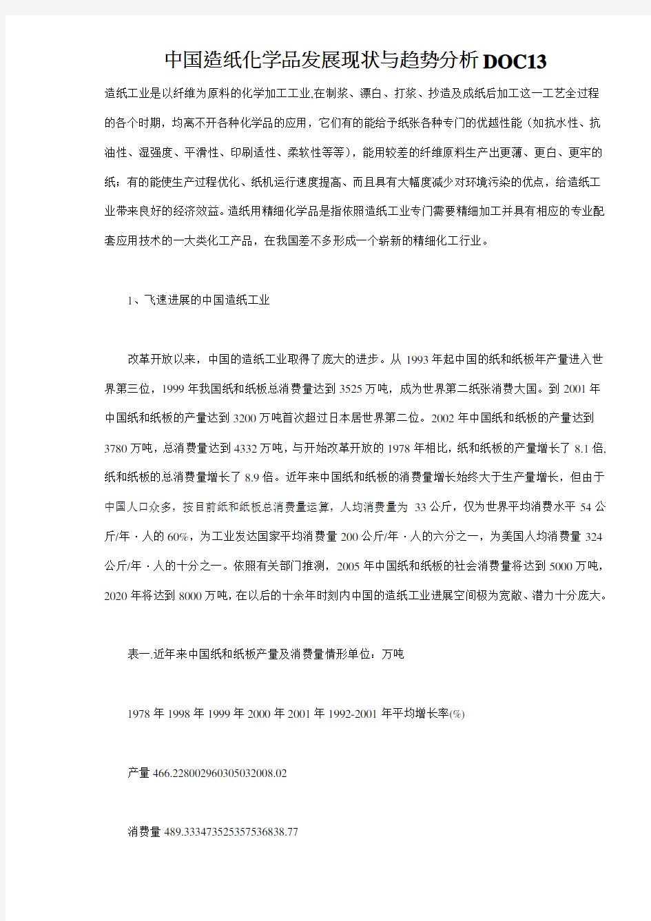 中国造纸化学品发展现状与趋势分析DOC13