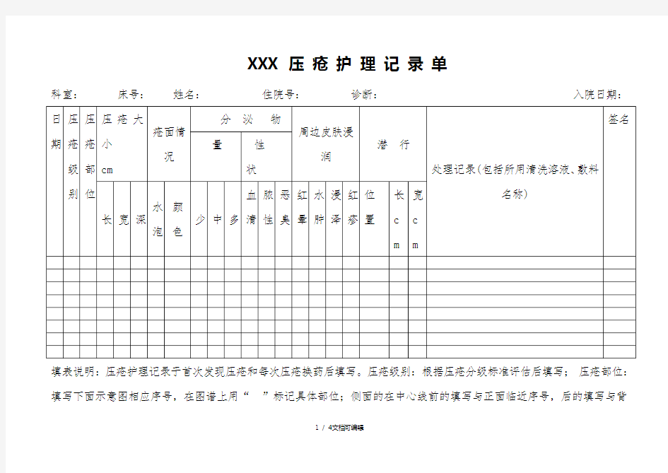 压疮护理记录单