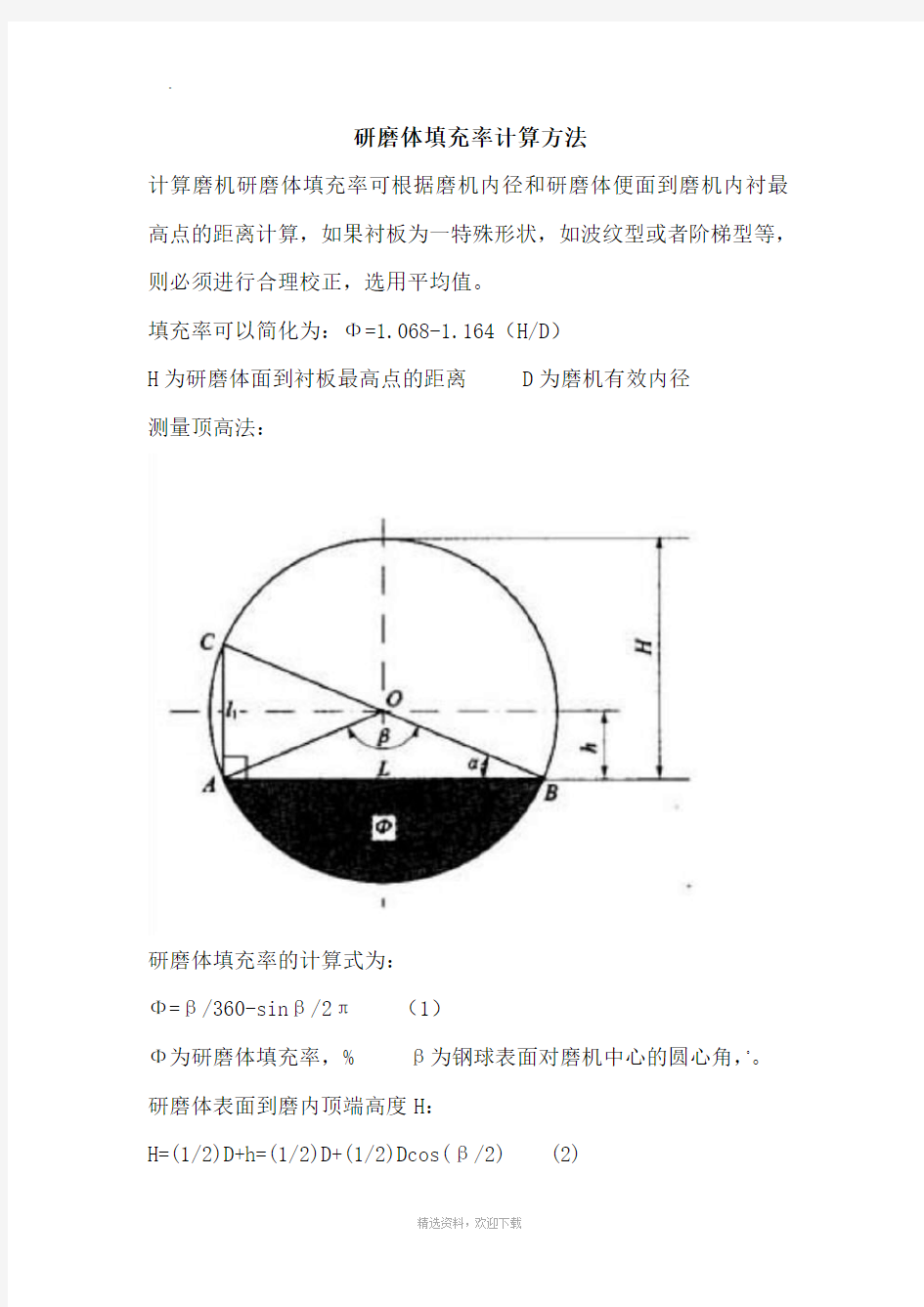 研磨体填充率计算方法