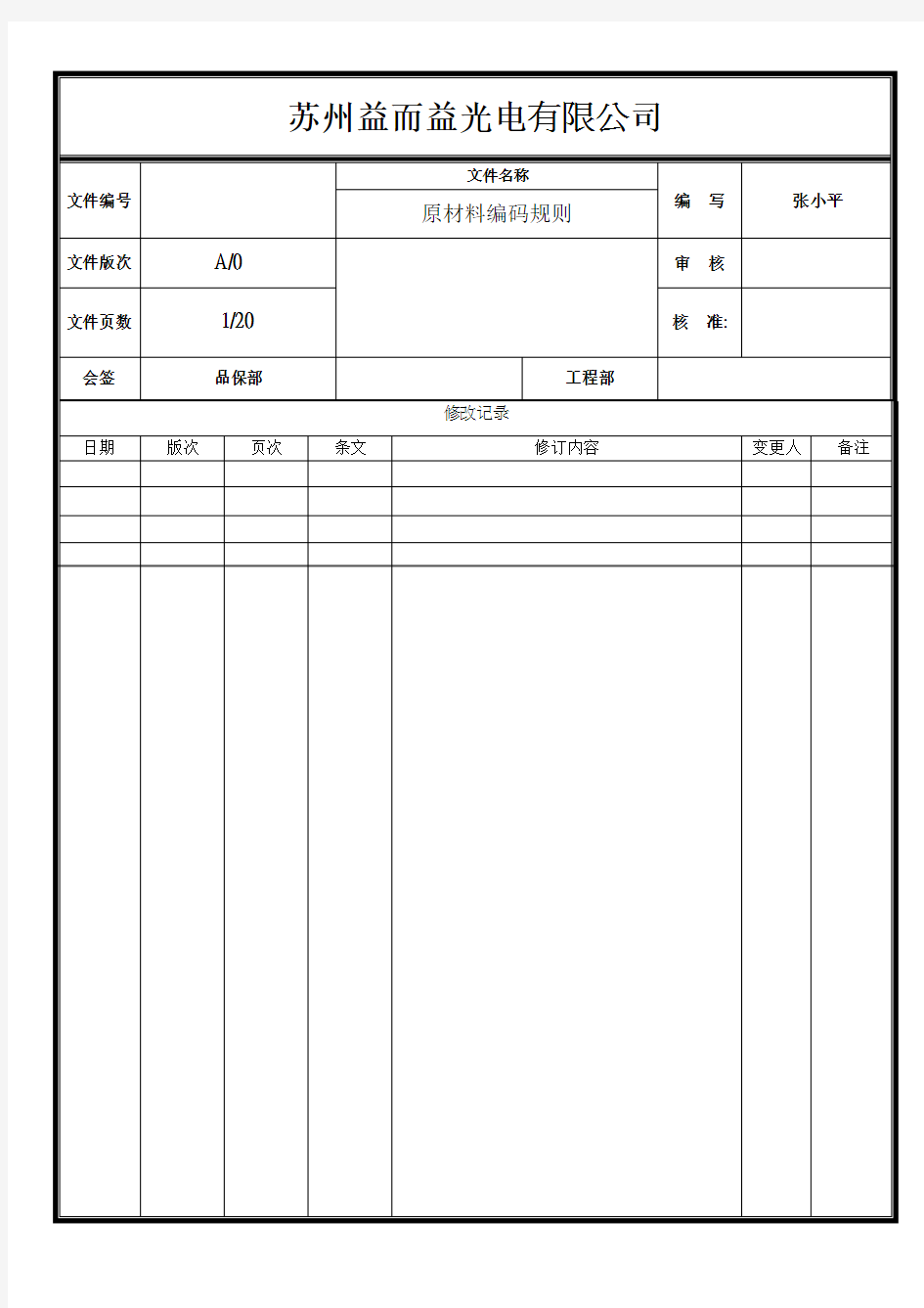 原材料编码规则