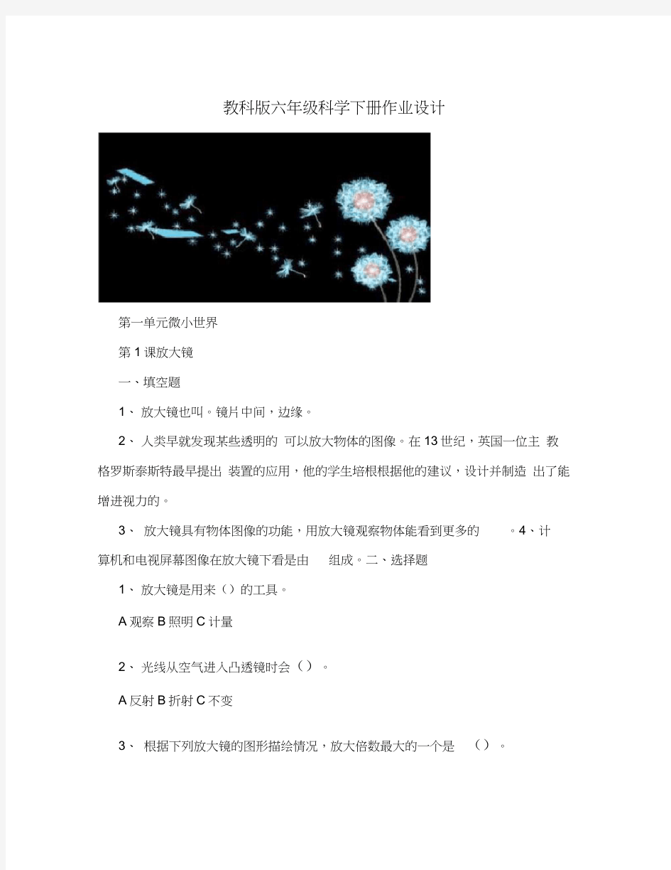 教科版六年级科学下册作业设计