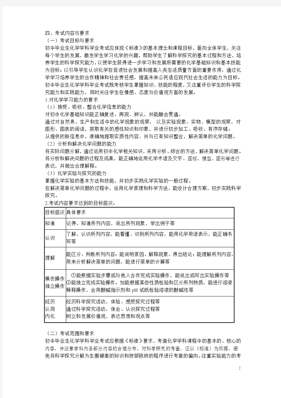 (完整)2019年广东省初中学业水平考试化学科目考试大纲