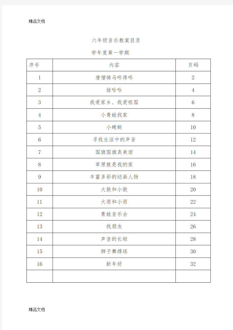 最新人教版小学音乐一年级上册教案全册