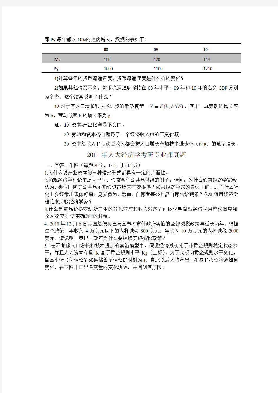 中国人民大学802经济学综合98-12年考研真题资料讲解