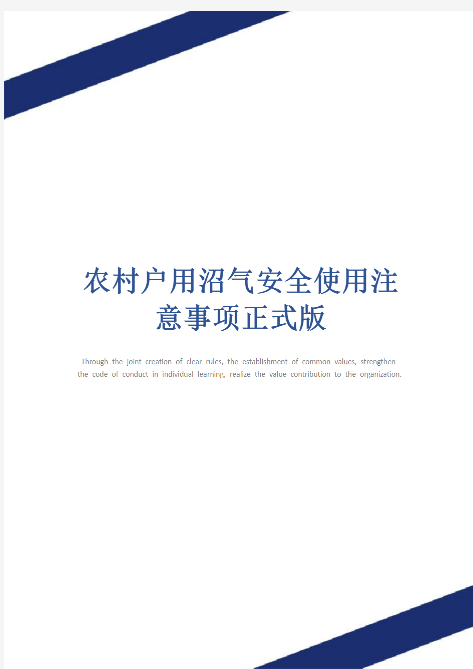 农村户用沼气安全使用注意事项正式版