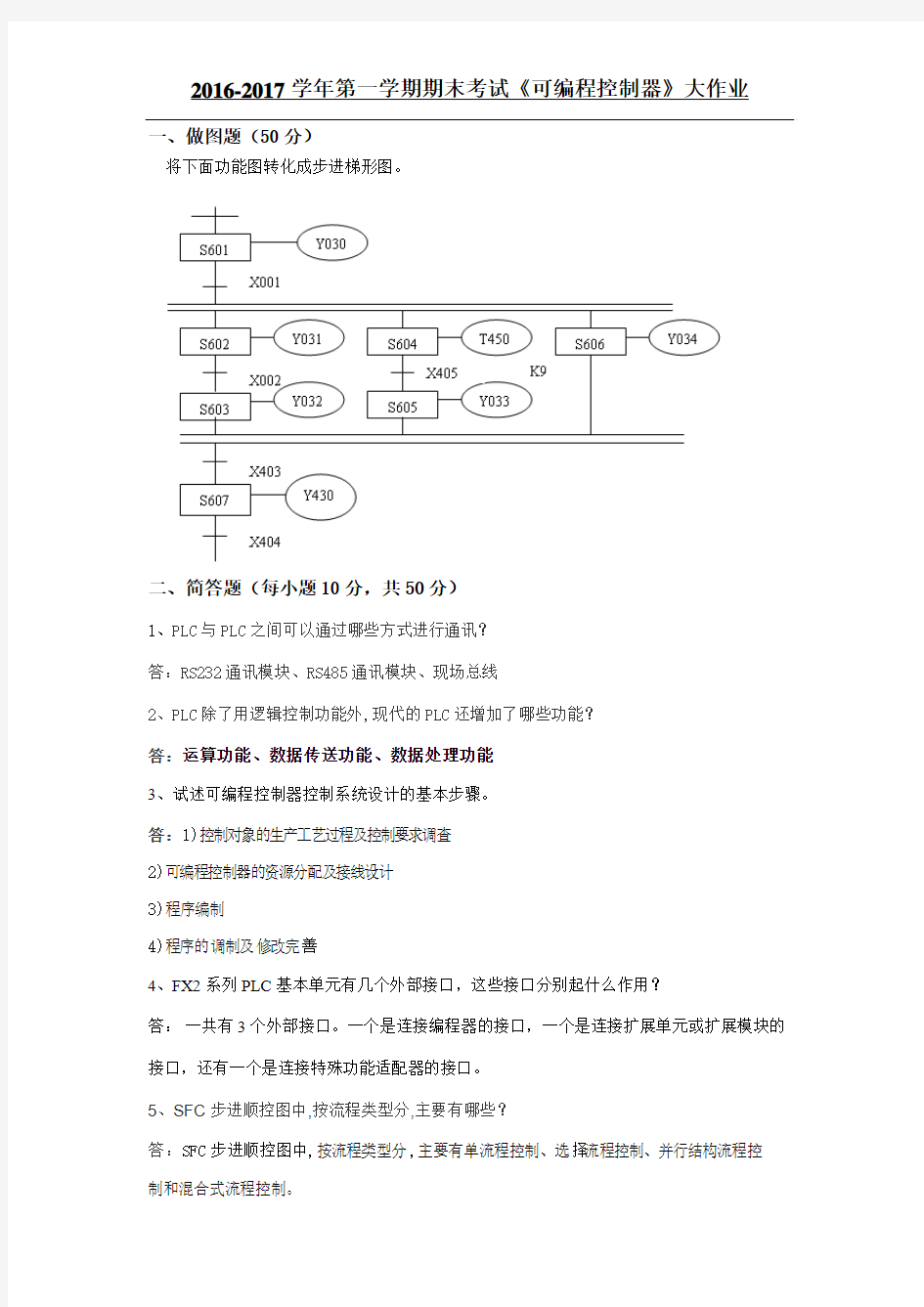 吉大 2016-2017可编程控制器大作业-答案