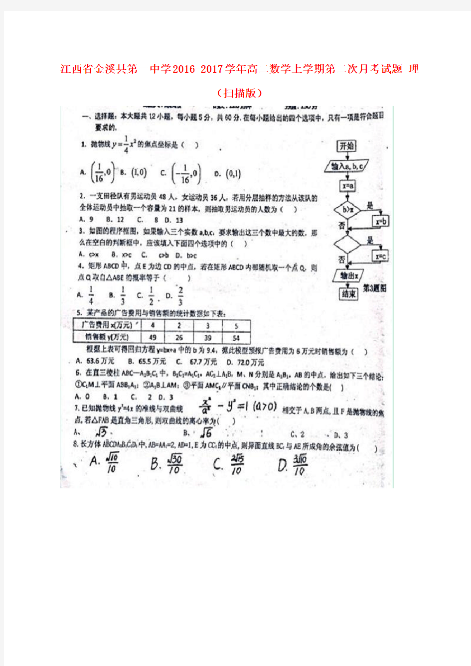 江西省金溪县第一中学高二数学上学期第二次月考试题理(扫描版)