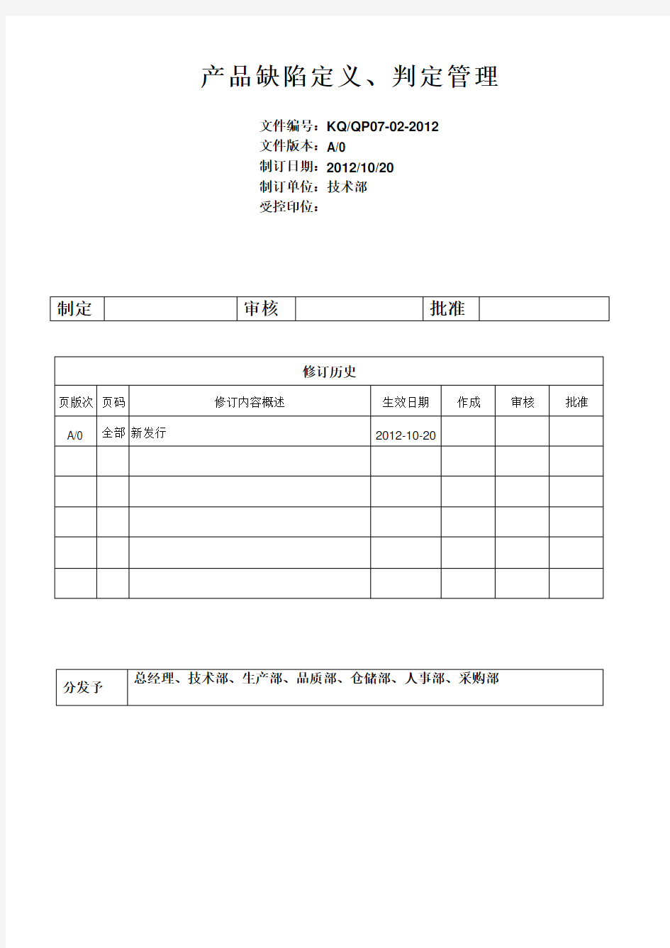 产品缺陷定义、判定管理