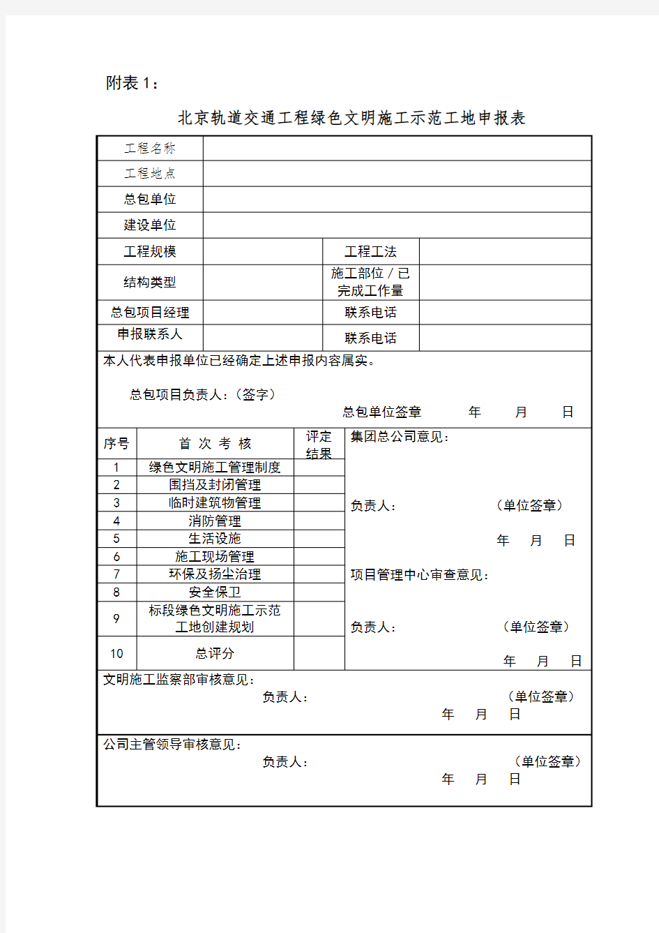 绿色文明施工示范工地检查表