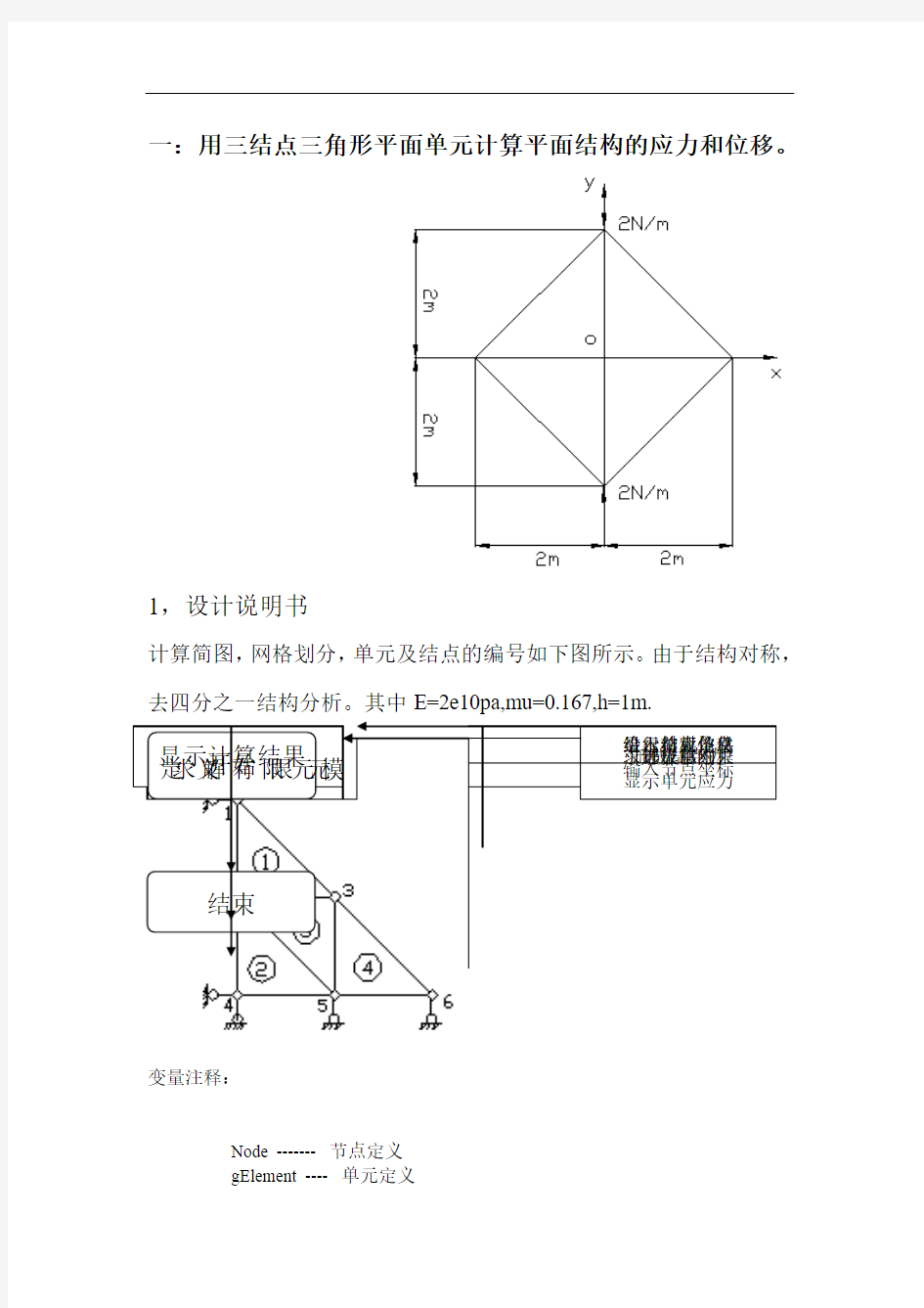 一用三结点三角形平面单元计算平面结构的应力和位移