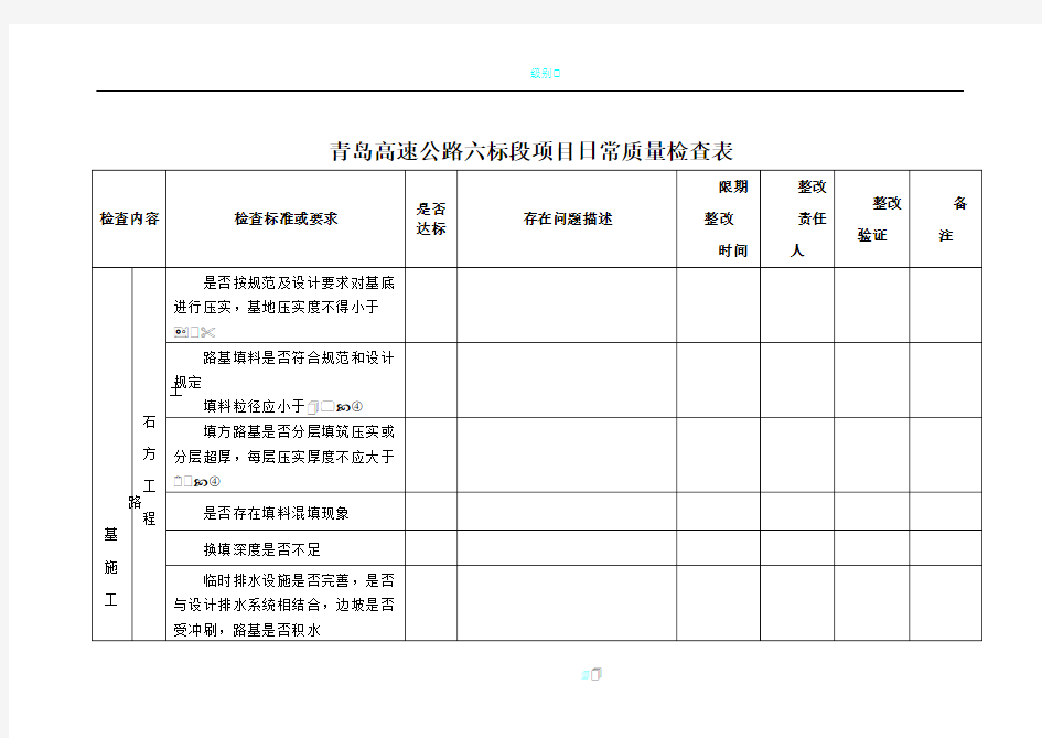 高速公路质量日常标准化检查表