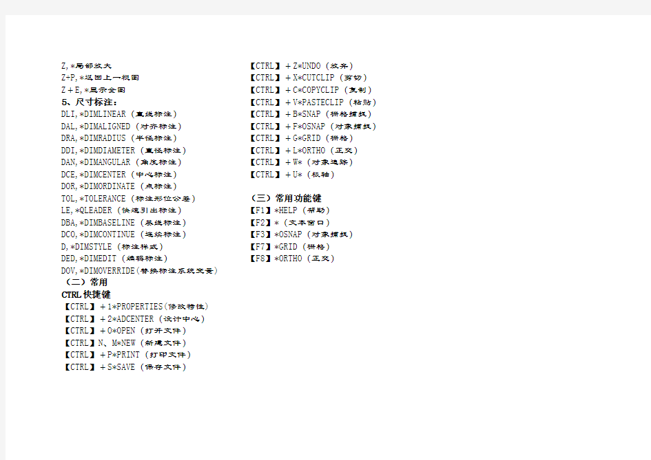 CAD快捷键命令大全