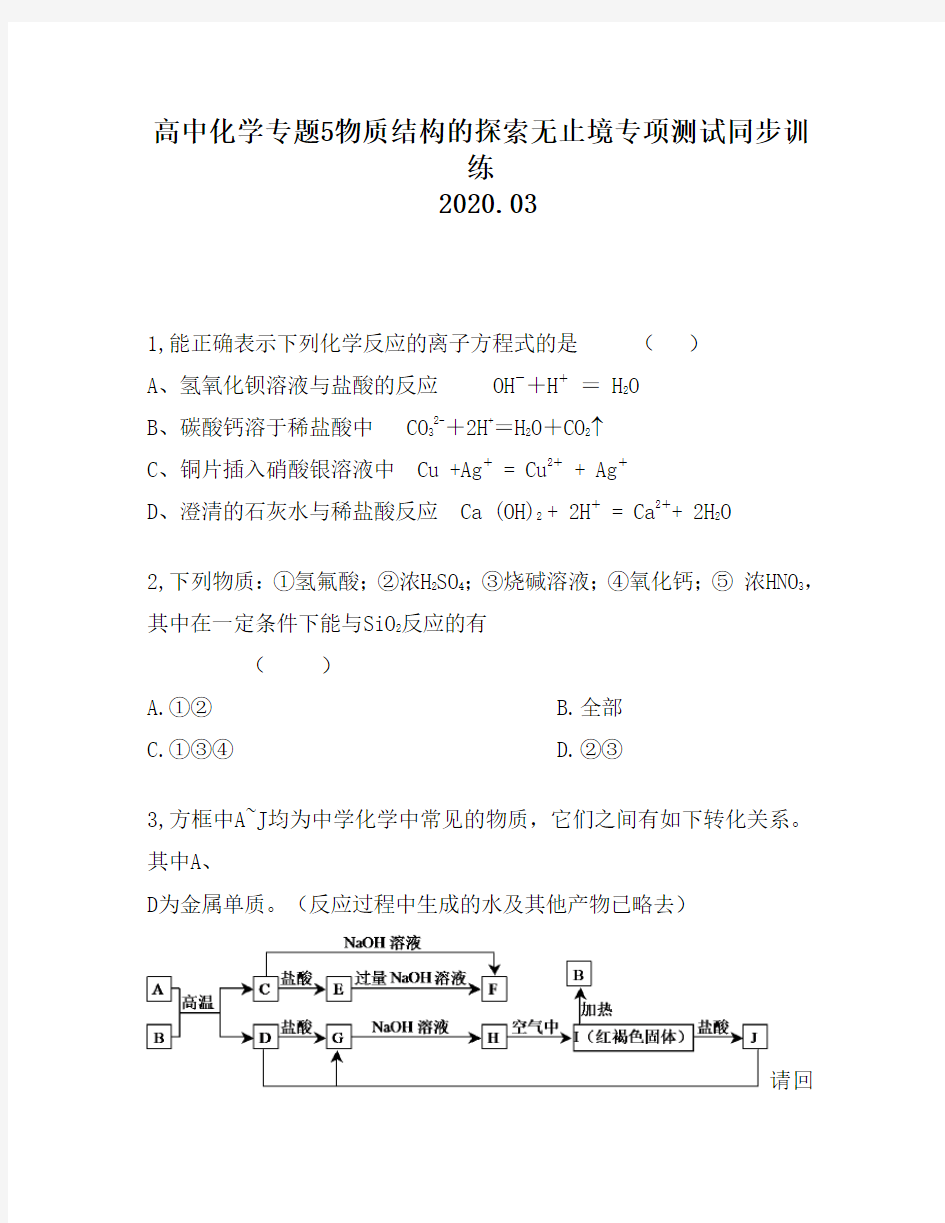 高中化学专题5物质结构的探索无止境专项测试同步训练