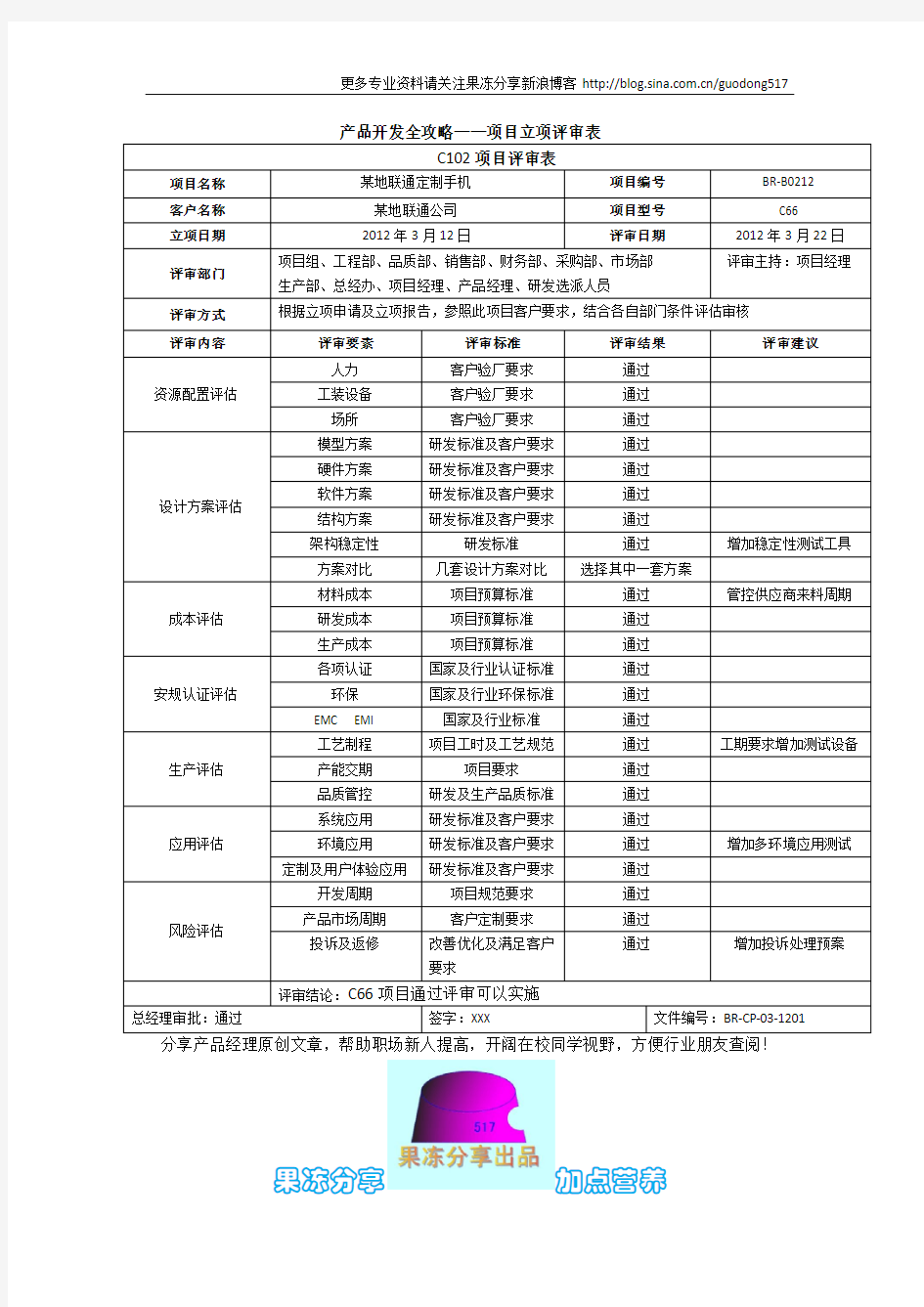 立项评审表模板