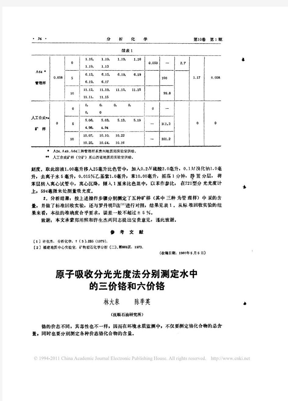 原子吸收分光光度法分别测定水中的三价铬和六价铬