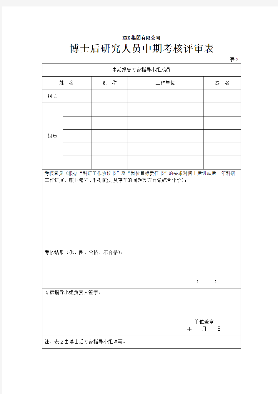 博士后研究人员中期考核评审表