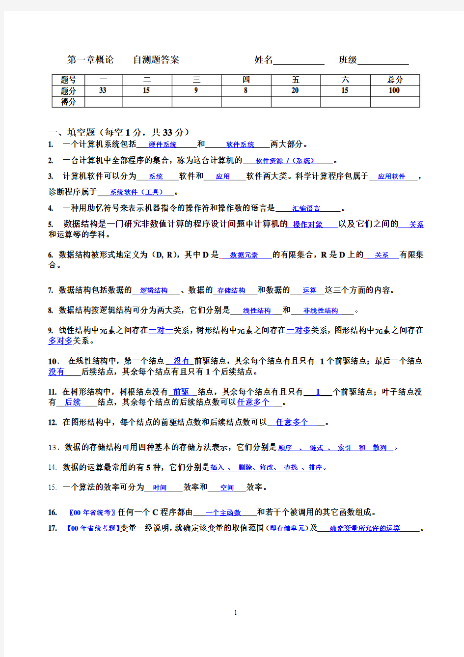 第一章绪论自测题答案