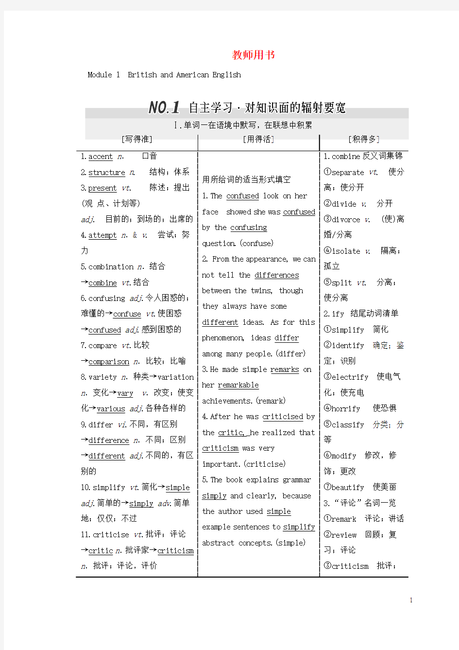 【三维设计】2017版高考英语大一轮复习 教师用书 外研版必修5