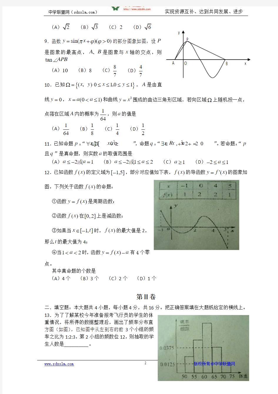 【临沂2012二模】临沂市2012届高三下学期第二次模拟考试(数学理)