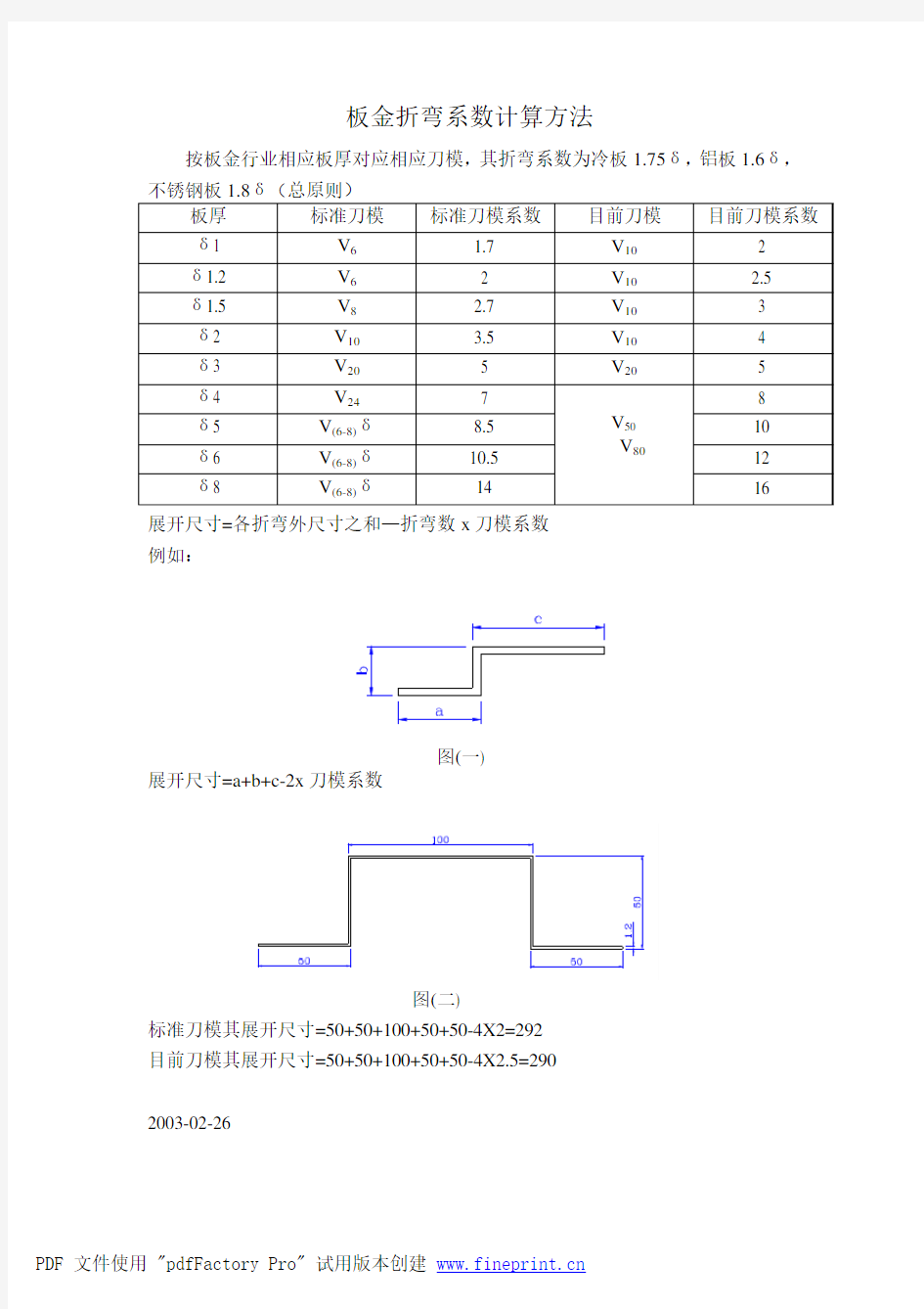 标准--板金折弯系数计算方法