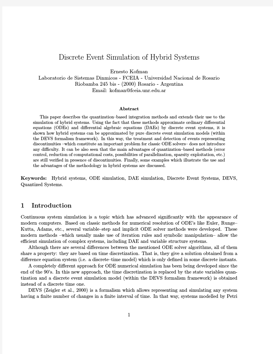 Discrete Event Simulation of Hybrid Systems