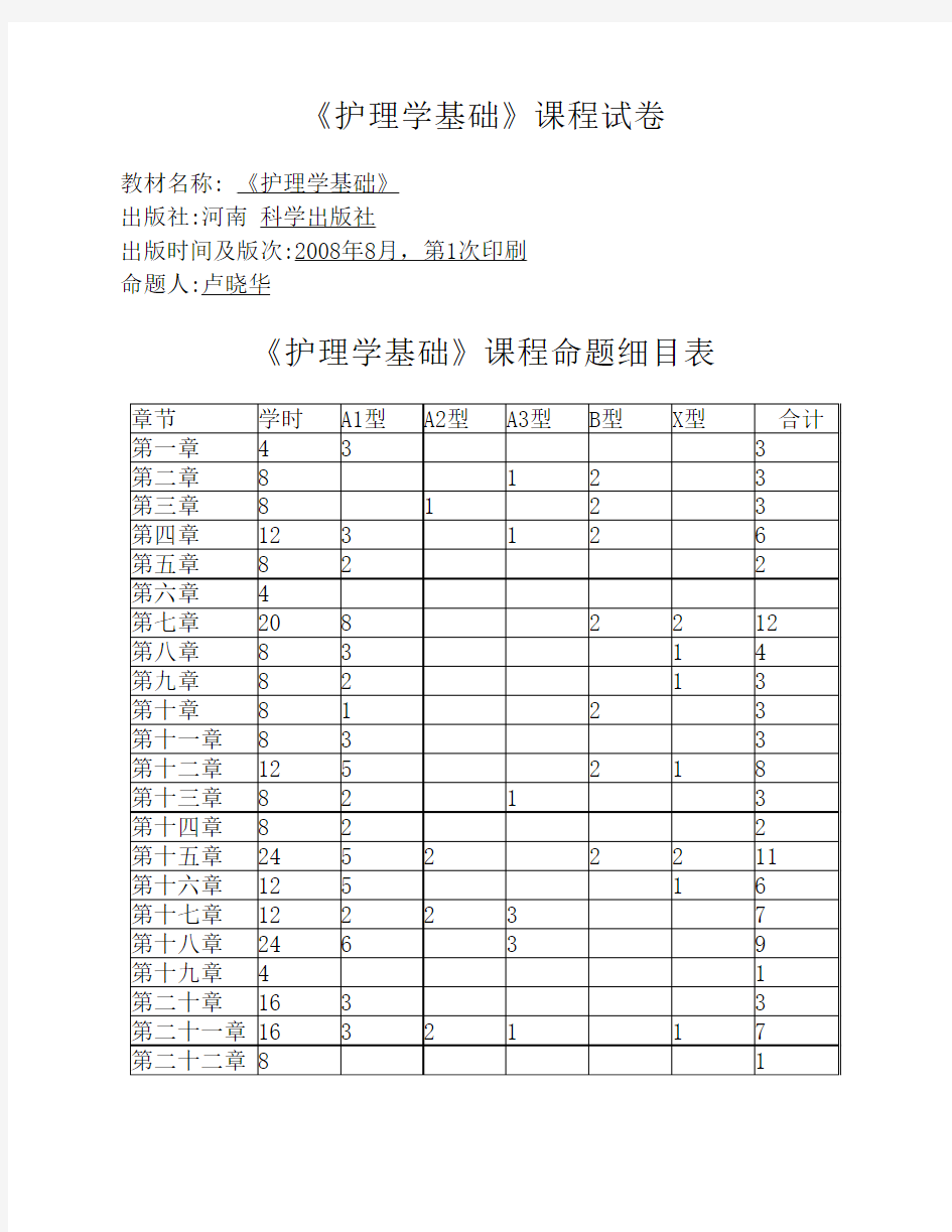 护理学基础统考试题