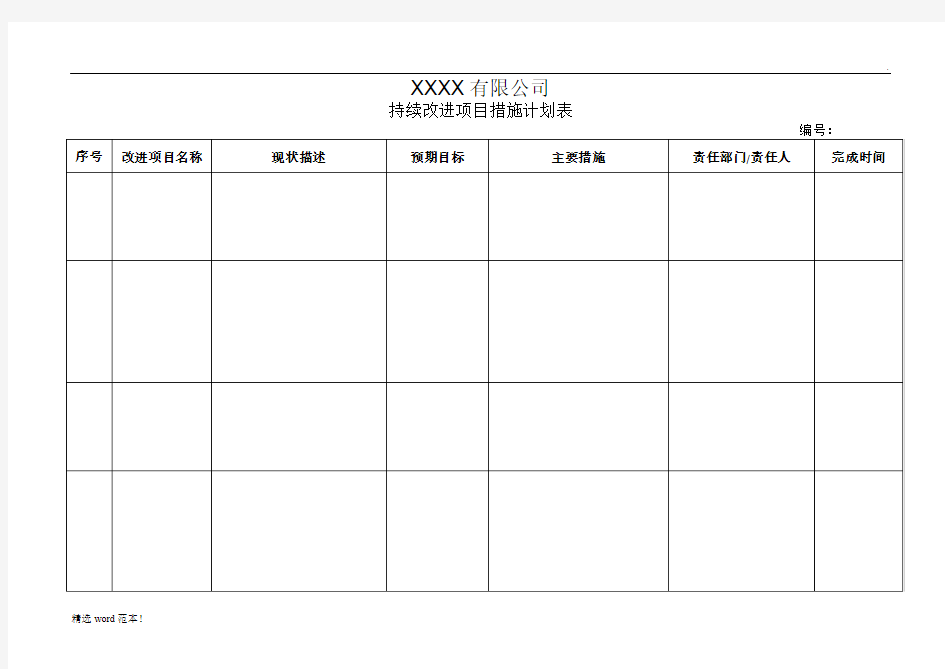 持续改进项目措施计划表