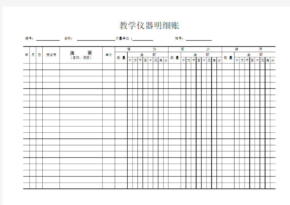 学校功能室教学仪器台帐明细账表格