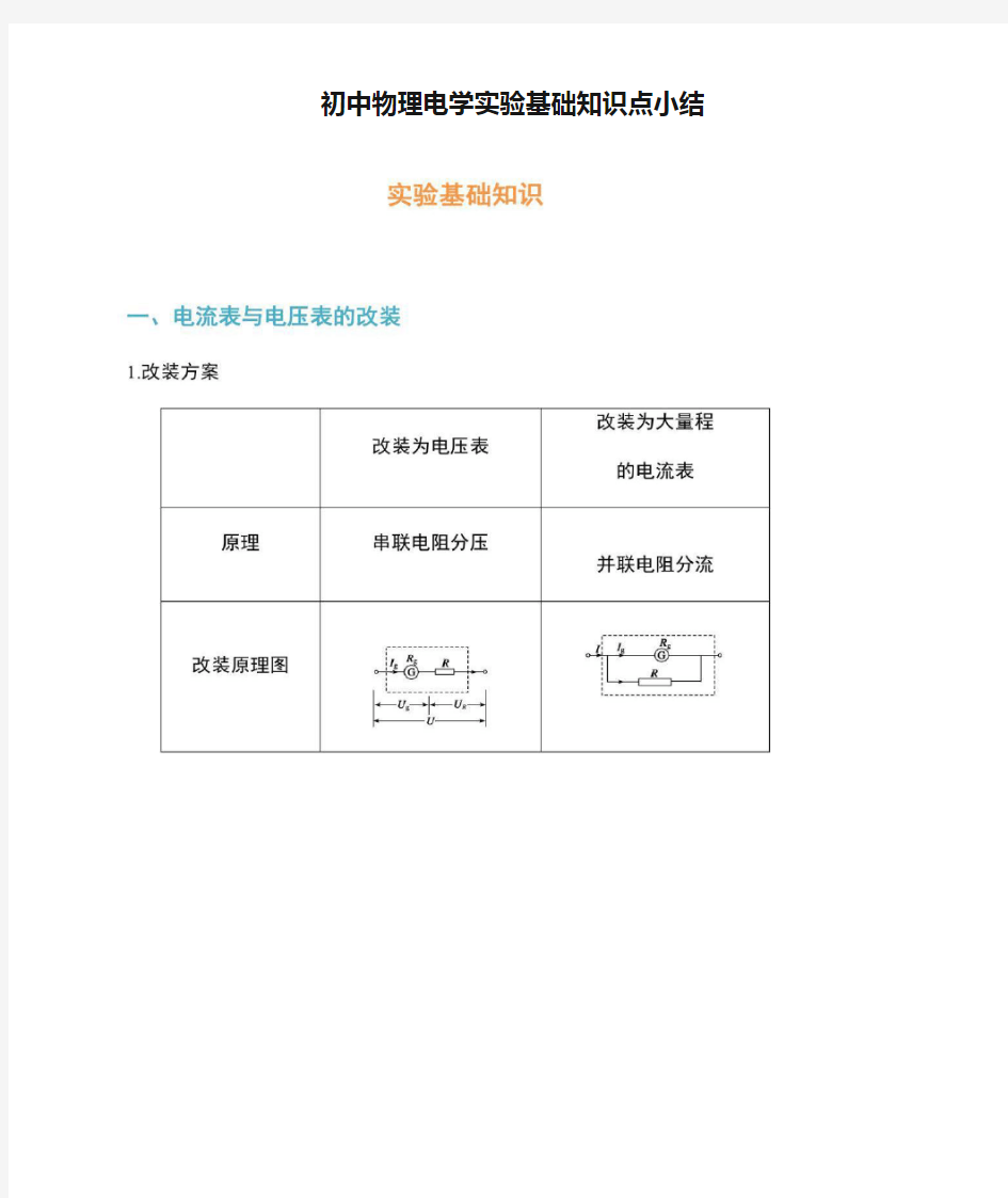 初中物理电学实验基础知识点小结