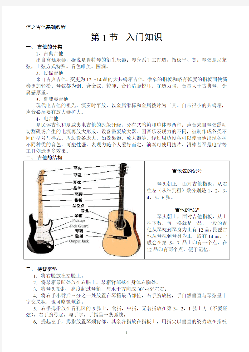 (完整版)吉他基础教程入门知识