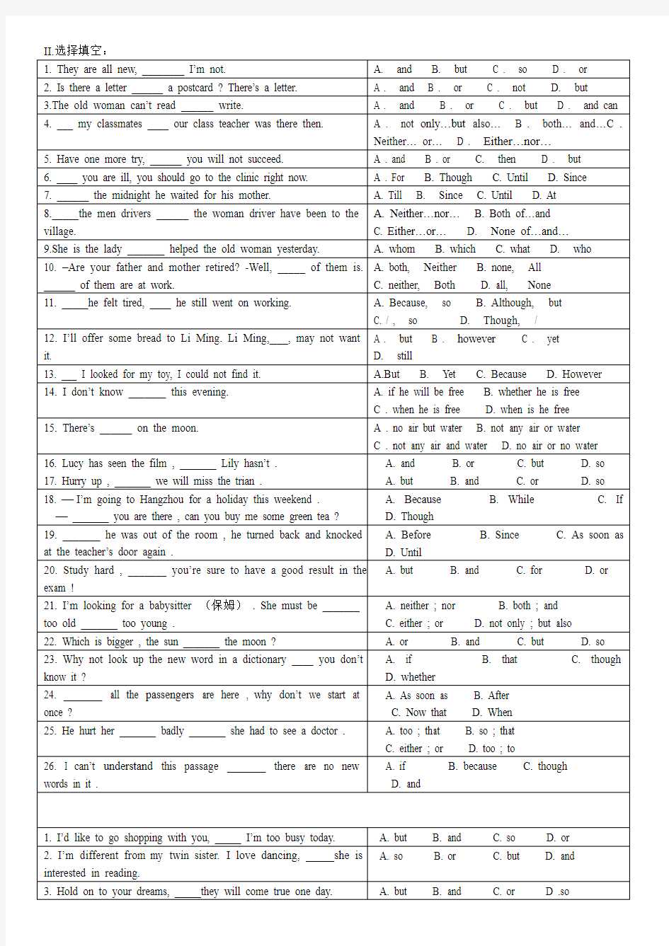 (完整word版)初中英语语法练习试题(附答案)