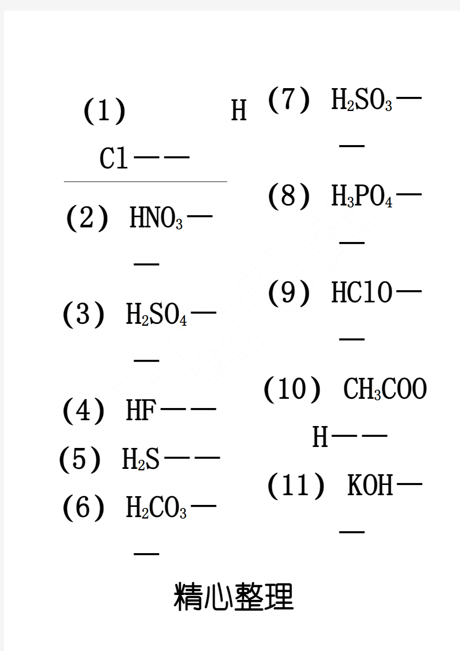高一化学必修一 离子方程式大全